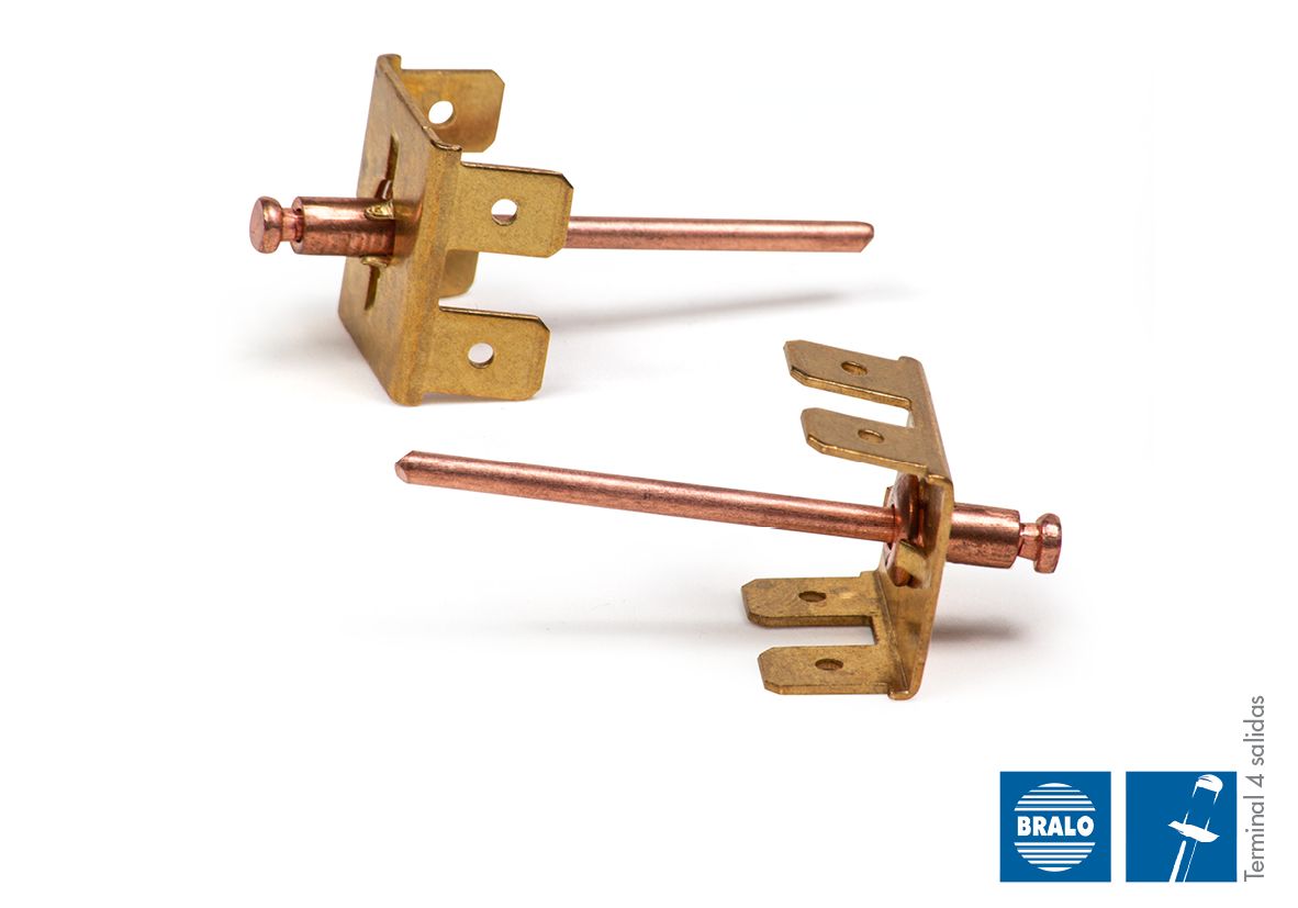 TERMINAL REMACHABLE 4 SALIDAS 90º Ø 3,8 X 8 LATON/ACERO/COBRE